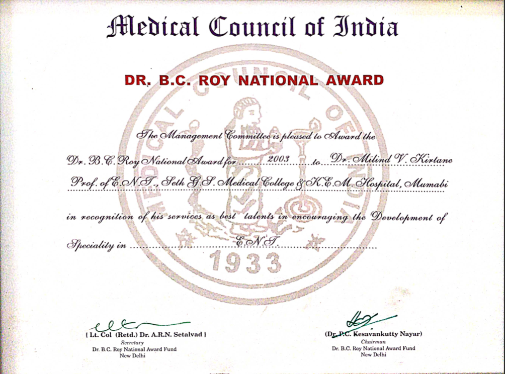 Dr B C Roy National Award – 2003